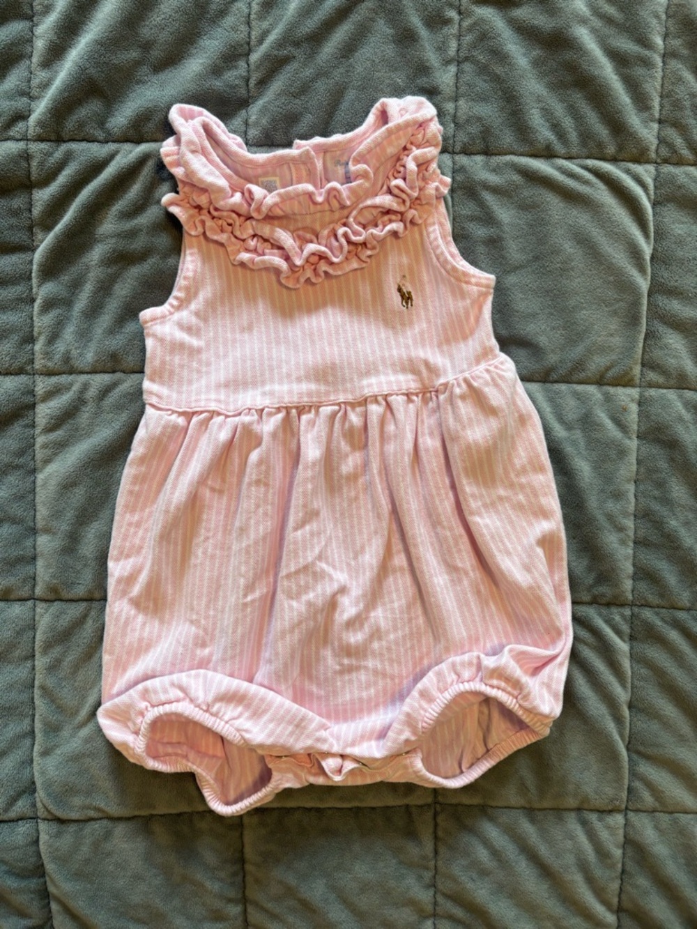 Ralph Lauren Light Pink Ruffle Collar Baby Romper